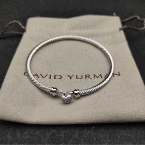 David Yurman Silver Cable Bracelet with Heart Charm